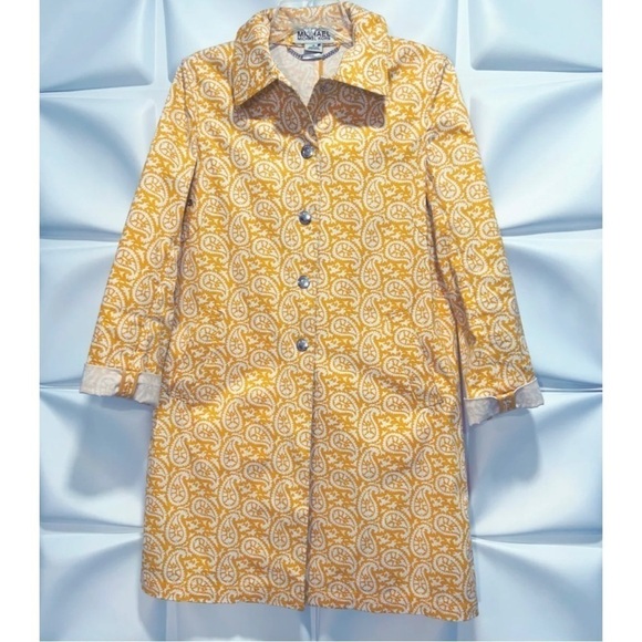 Michael Kors Sz M Yellow White Paisley Print Long Topper Dress Jacket Stretch - Picture 1 of 10